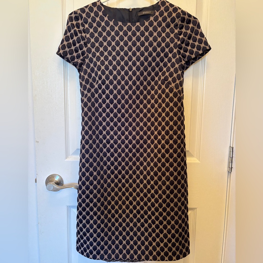 Esprit Navy and Tan Geometric Midi Dress
